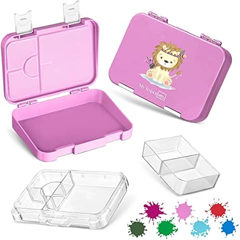 My Vesperbox Bento Box Children's Lunch Box with 4 + 2 Compartments Extremely Robust Lunch Box Ideal for Nursery and School (Pink - Indian Lion with Arrows) Cover