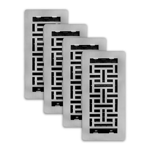 Decor Grates (4-Pack) LAJH410-NKL Oriental Low Profile Floor Register, 4x10 Inches, Brushed Nickel Finish
