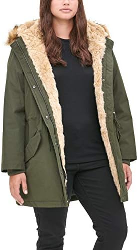 Levi's Women's Faux Fur Lined Hooded Parka Jacket (Standard and Plus Size), Olive, Small