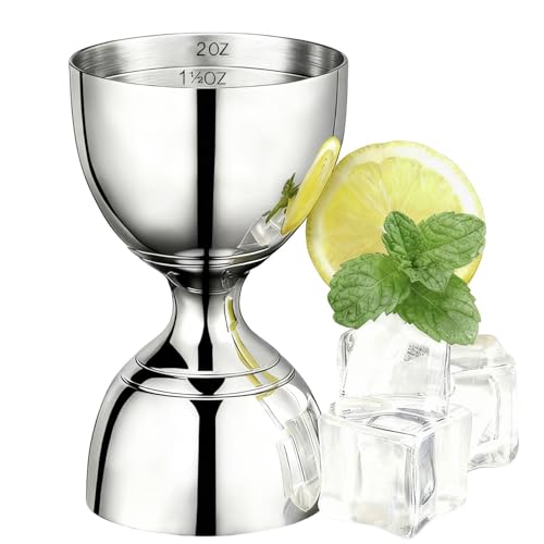 Professional Bartender Jigger - Premium Cocktail Bell Jiggers - 1oz & 2oz Double-Sided Stainless Steel Measuring Cup with Etched Inside Markings, Easy Read Ounce Lines for Home Bar & Cocktail Making