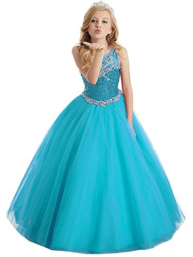 Carnivalprom Mädchen Blumenmädchenkleider Perlstickerei Kinderkleid Erste Kommunikation Kleider Pailletten Partyskleid(Blau,11-12 Jahre) Cover