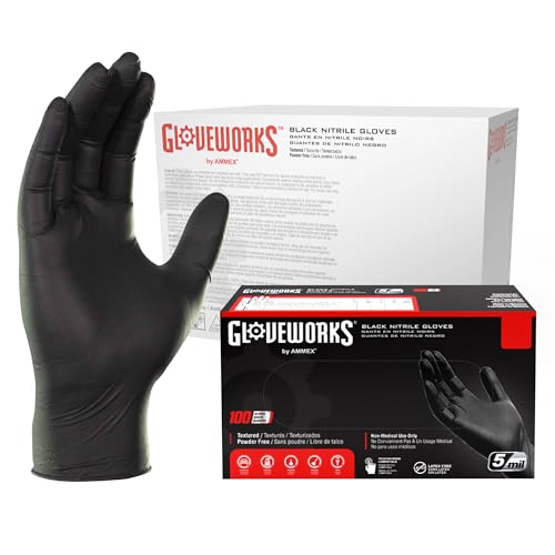 GLOVEWORKS Black Nitrile Gloves for Cooking, Food Prep, Disposable, 5 Mil, For Professional Cleaning, Medium, Case of 1000