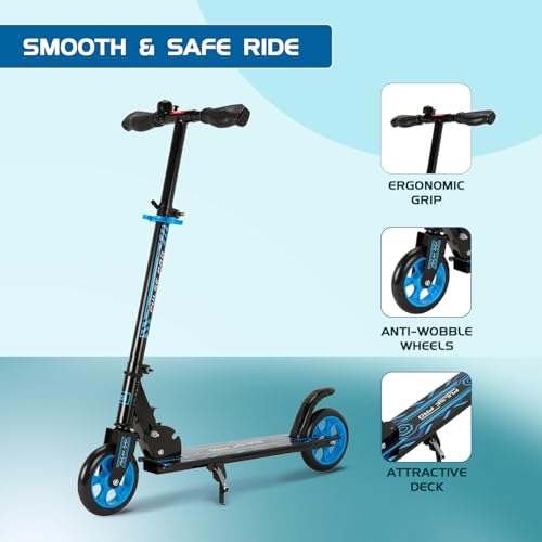 Image of Amazon Brand - Jam & Honey- Kick Scooter for Kids Ages 6-13 Years | Foldable with 3 Adjustable Height | 2 Wheels | BIS Certified | Max Weight Capacity 50kg (Blue)