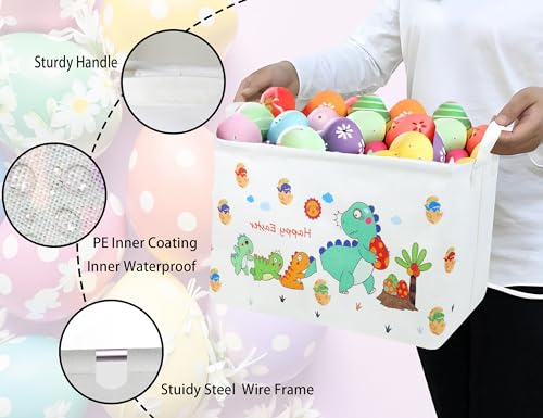 Image of Large Rectangular Easter Baskets Empty Waterproof Boy Toy Box Foldable Kid's Gifts Storage Bin Spring Room Decor(Arrange Dinosaur Egg)