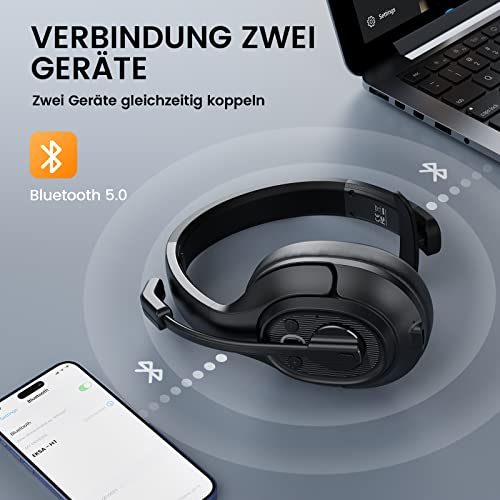 EKSA H1 Bluetooth Headset mit Mikrofon [Bis zu 57 Stdn & 30 Meter Reichweite] Mono PC Headphones mit AI Noise Cancelling Mic, Wireless Chat Headset für Auto & LKW-Fahrer/Büro/Home Office/Call Center ✪ - 3