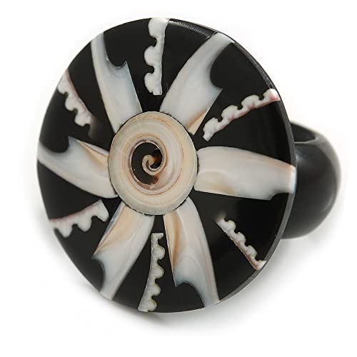 Avalaya 30 mm/noir/blanc/crème rond en forme de coquillage/fait à la main/légère variation de...
