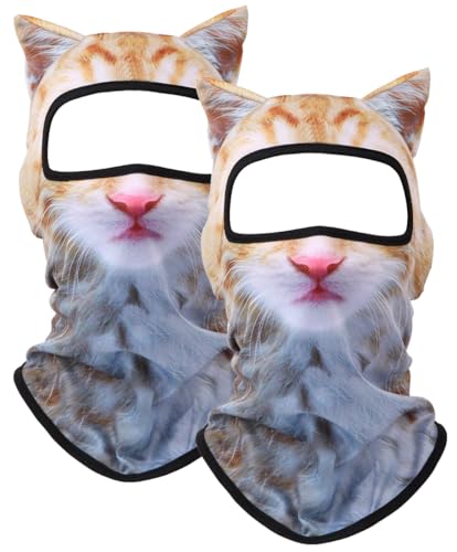 3D Cat Ski Balaclava Sheisty Face Mask with Ears Cute Animal Ski Mask for Music Festivals Raves Party Outdoor Activities 2pack cat Orange