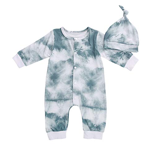 OPNEG Baby Girl Boy Tie Dye Romper Long Sleeve Jumpsuit Bodysuit Pajamas Newborn Infant Fall Winter Outfits White Gray