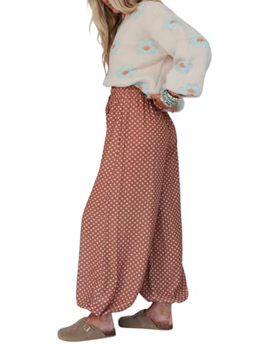 Boho Wide Leg Pants for Women High Waisted Drawstring Joggers with Pockets Loose Lounge Pants2