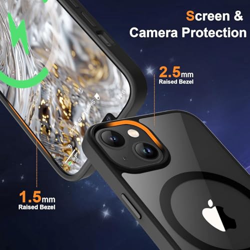 Image of Magnetic for iPhone 15 Case 6.1 inch, [Compatible with Mag-Safe][2 Pcs Screen Protectors][15 FT Drop Protection], Transparent Back Shockproof Protective Phone Case for iPhone 15 Cover, Black