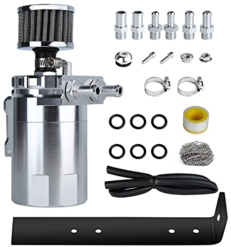EIGIIS Universal Car Oil Catch Can Kit Polish Baffled Automotive Reservoir Tank 300ml with Breather Aluminum Compact Dual Cylinder