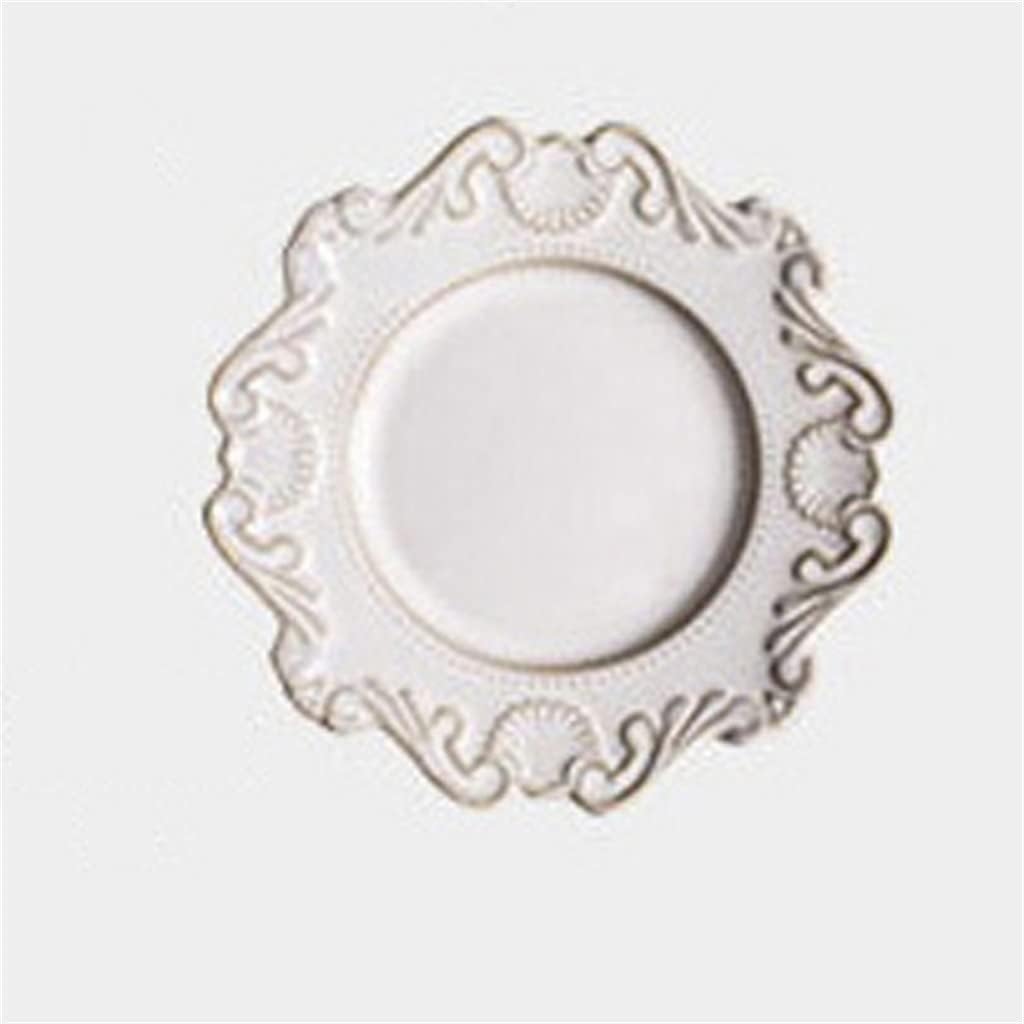 レトロレリーフ陶器食器 創作家庭用平皿 洋菓子皿 (Color : E)