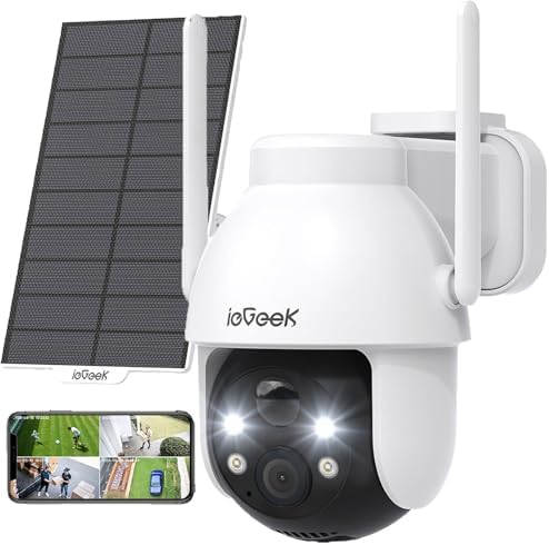 ieGeek 2K 3MP Überwachungskamera Aussen Solar, 360° PTZ Kamera Außen Akku | 2.4GHz Kabellos Überwachungskamera, Farb-Nachtsicht, 2-Wege-Audio, Lokaler/Cloud-Speicher, IP65, ZY-C2