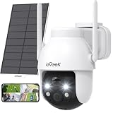 ieGeek 2K 3MP Überwachungskamera Aussen Solar, 360° PTZ Kamera Aussen Akku, 2.4GHz Kabellos Überwachungskamera mit PIR Bewegungsmelder,Farb-Nachtsicht, 2-Wege-Audio, IP65
