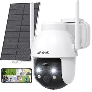 ieGeek 2K 3MP Überwachungskamera Aussen Solar, 360° PTZ Kamera Aussen Akku, 2.4GHz Kabellos Überwachungskamera mit PIR Bewegungsmelder, Farb-Nachts... 2-Wege-Audio, IP65