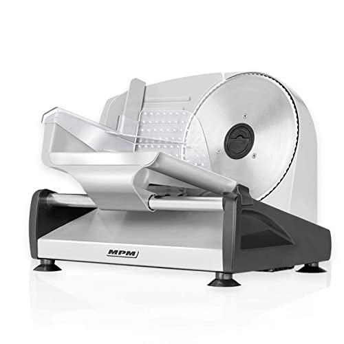 MPM MKR-04M Affettatrice Elettrica Semiprofessionale, Spessore di Taglio Regolabile fino a 15 mm, Disco di Taglio 19 cm in Acciaio Inossidabile, 150W
