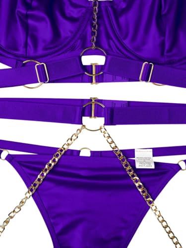 Image of Lilosy Sexy Pu Leather Strappy Underwire Garter Belt Lingerie Set