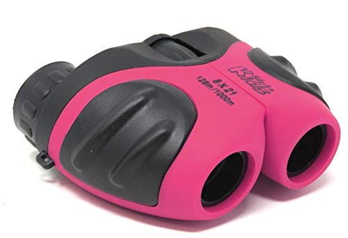 Edz Kidz. Binoculares 8x21 Zoom. Compacto, Resistente, Impermeable y a Prueba de Golpes con Agarre de Goma (Rosado)