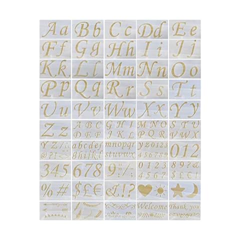 50 Pack Plastic Letter Stencils Alphabet Templates Number Symbol Stencils Sign Stencils for Painting on Wood Canvas Ceramic Wall T-Shirt Glass Arts Crafts Cover