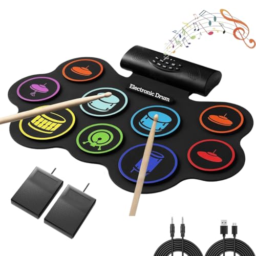 Image of VikriDA Electronic Drum Pad Set | Foldable E-Drum Kit with Bluetooth Connectivity - Portable Digital Drum Practice Instrument for Kids