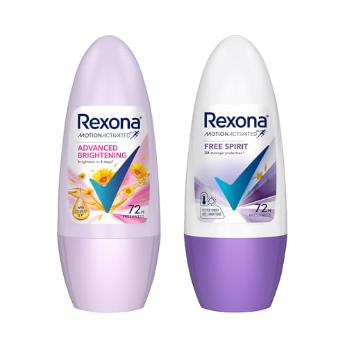Image of Rexona Roll-On Deodorant | Advanced Brightening + Free Spirit Motion Activated Deo for Women | up to 72Hr odour protection | 45 ML each