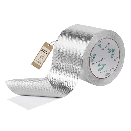 Supaway Cinta adhesiva de aluminio reforzada con fibra de vidrio – 100 mm x 20 m – impermeable y resistente al calor, Cinta de aluminio resistente al agua y al calor para sellar, reparar y aislar