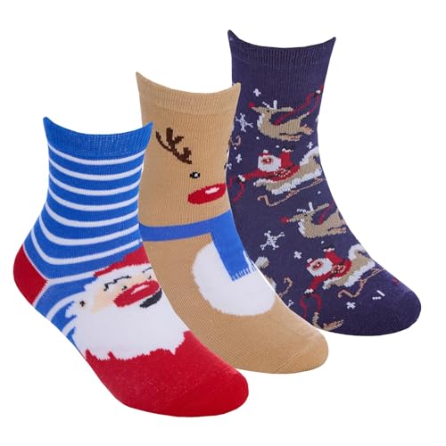 Kids Boys Girls Cotton Rich XMAS Design Festive Novelty Socks Cosy Warm Soft Children's Wear (ROYAL-STRIPE, 9-12)