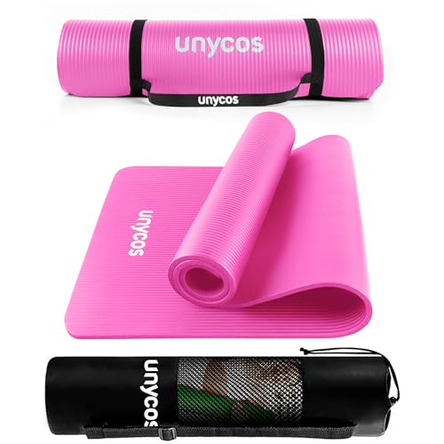 unycos - Esterilla de Deporte, Yoga, Pilates y Fitness, Gruesa (15 mm) Antideslizante【E-Book】Correa y Bolsa de Transporte, Colchoneta NBR para Gimnasio en Casa 183x60 cm | 72,04'x23,62' (Rosa Oscuro)