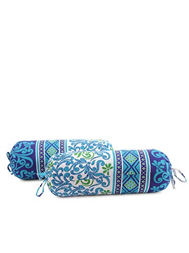 Image of Swayam Set of 2 Roto Cotton Bolster Cover | 30x30 Inch | Soft Breathable Masnad Cover 144TC | Durable & Washable | Ethnic Motif Print Bolster Cover for Diwan, Bed & Sofa - Blue