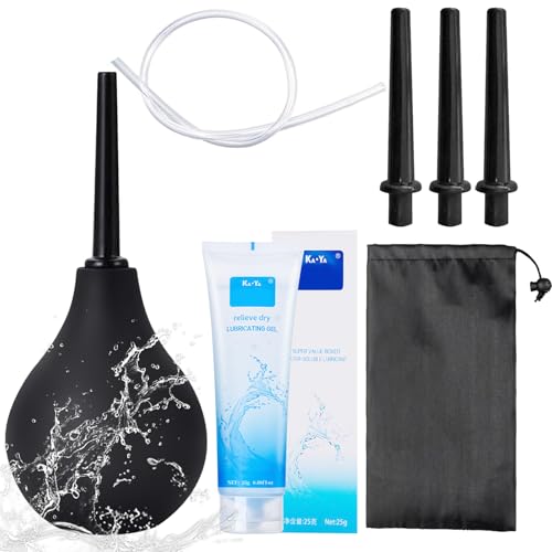 Analdusche für Frau und Mann,Klistiere zur Darmreinigung, Intimdusche,Darmreinigung Analspülung Set mit 37cm Silikonkatheter, 3 Spülaufsätze, 1 Aufbewahrungsbeutel,25g Wasserlösliches Gleitgel (224ML)