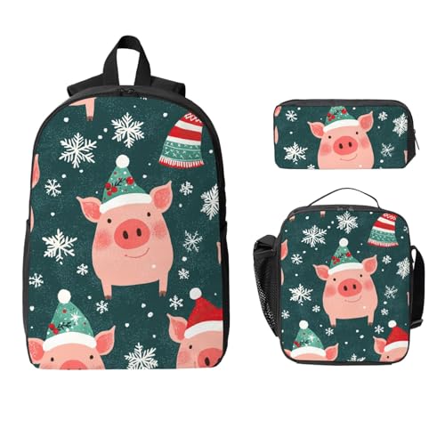 Pig Backpacks 3 Pcs Casual Multifunction Backpack with Fun Graphic Cartoon Print for Hiking Commuting