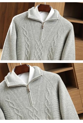 Disimlarl Men Wool Thick Sweater Mock Neck Half Zip Jumpers Pullover Twisted Long Sleeved Sweater3