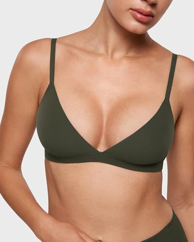 Image of INLYRIC Women's Inbarely Triangle Bralette Plunge Unlined Seamless Bra No Underwire Sexy Comfortable Everyday