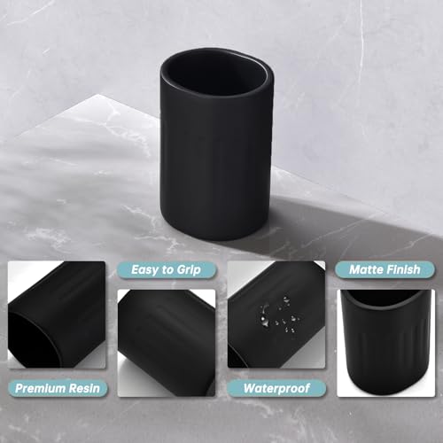 BZOOSIU Toothbrush Holders for Bathrooms, Matte Black Resin Toothbrush Cup, Organizer for Electric Toothbrushes, Floss, Razors, Cotton, and Mouthwash
