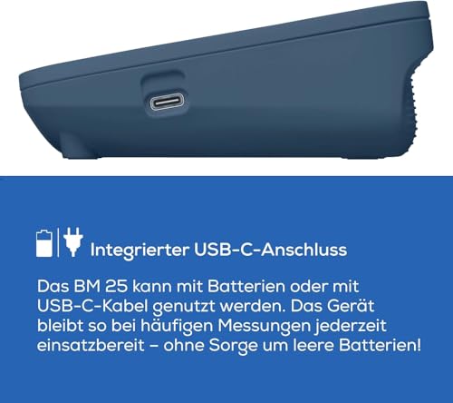 Beurer BM 25 Oberarm Blutdruckmessgerät, einfache Ein-Knopf-Bedienung, genaue Messung, Arrhythmie-Erkennung, mit USB-C-Anschluss, Manschette, Datenübertragung zu Apple Health und co., Blau