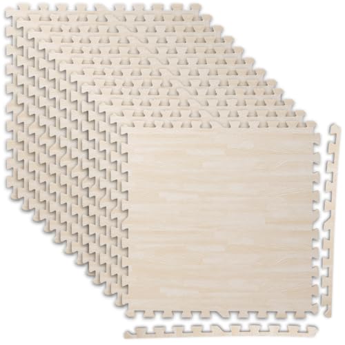 Image of Art3d 96 Sq.Ft Eva Puzzle Exercise Mats, 24 inchx24 inch x 1 /2 inch Thick Foam Interlocking Tiles for Flooring, Workout, Gym Equipments, Pack of 24, White Oak