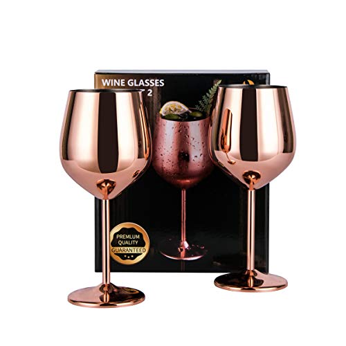 YeCheer Copper Wine Glasses Stainless Steel Stemmed Wine Goblets Shatterproof 18oz (Set of 2)