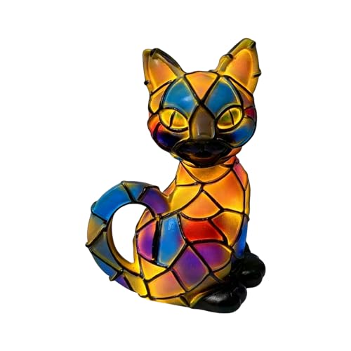 higyee Lámparas LED De Noche Con Gato - Lámpara De Mesa Decorativa De Resina Con Forma De Animal | Lámpara De Noche Con Gato En Vit-ral Para Decoraciones De Halloween Para El Dormitorio Del Hogar (A)