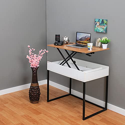 Image of INVISIBLE BED - Hydraulic Height Adjustable Table (3x2 ft): Study Table /Laptop Table /Office Table /Dining Table (Material: MDF Top with Metal Frame, Color: Dessert Walnut)