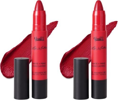 Image of Glam 21 Lip Sutra Non-Transfer Crayon Lipstick |Lightweight & Longlasting| Creamy and comfortable on lips -2.8 gm | Magnetic Red-02 (Pack of 2)