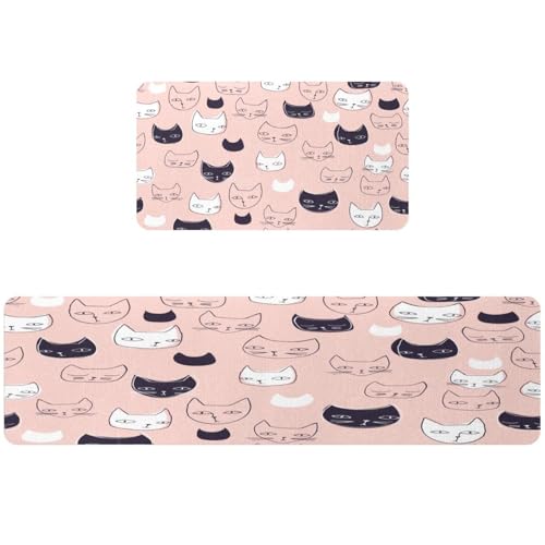 Tapis de cuisine antidérapants lavables noir et blanc motif chat - 2