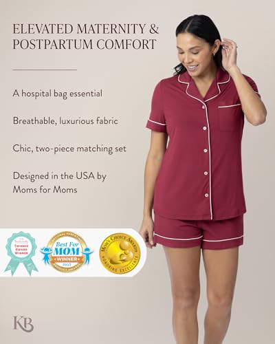 Kindred Bravely Clea Classic Short Sleeve Maternity & Nursing Pajama Set (Deep Berry, Medium)