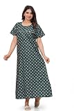Vetali Export Printed Indian Cotton Long Nightgowns For Women, Indian Style Nighty Nighties Maxi Gown Sleepwear For Womens, (Green, XL)