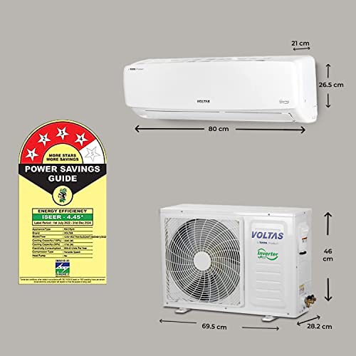 Image of Voltas 1 Ton 4 Star, Inverter Split AC(Copper, 4-in-1 Adjustable Mode, Anti-dust Filter, 2023 Model, 124V Vectra Elegant, White)