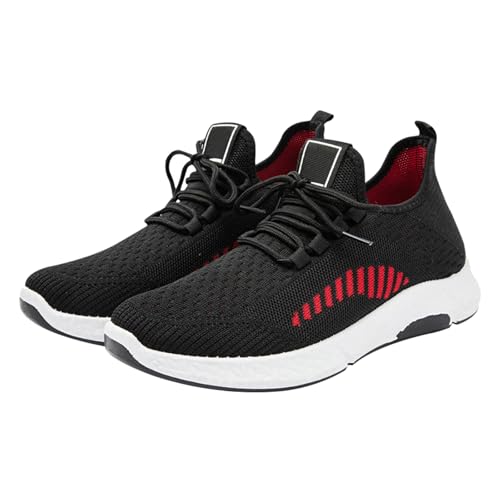 Zapatillas bajas para hombre, transpirables, de verano, para exteriores, cómodas, con cordones, informales, de malla, ortopédicas, ligeras, atléticas, con cuña con cojín de aire para trotar, Black, 39