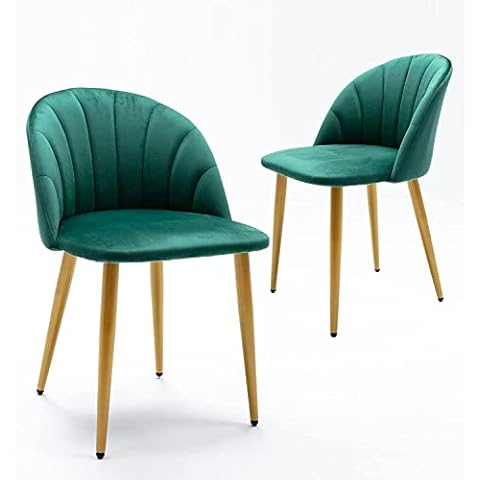 Nrizc Modern Velvet Dining Chairs Set of 2, Mid Century Modern Upholstered Accent Leisure Chairs with Metal Legs, for Living Room/Bedroom/Kitchen/Vanity (Green) Cover
