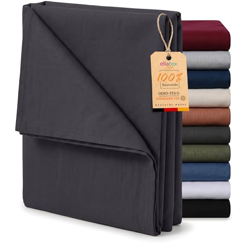 EllaTex Renforce Bettlaken Haustuch aus 100% Baumwolle ohne Gummizug, Farbe: Anthrazit-Grau, Größe: 150 x 250 cm