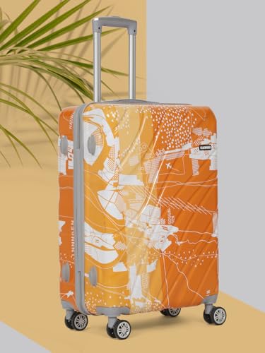 Image of Teakwood World Small 65 cm Check in Size Trolley Bag Polycarbonate 360 Degree 8 Wheels Luggage Bag with TSA Lock, Adjustable Handle Trolley Bags for Travel, Suitcase for Travel | Orange