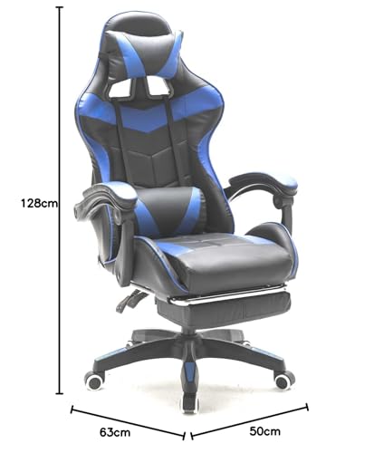 Gamestoel met voetsteun Cyclone tieners - bureaustoel - racing gaming stoel - blauw zwart - Afbeelding 3