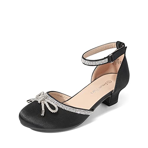 DREAM PAIRS Girls Dress Shoes Closed Toe Low Heels Ankle Strap Pumps for Toddler Little Big Kid Flower Party Wedding Princess 13 Little Kid Black